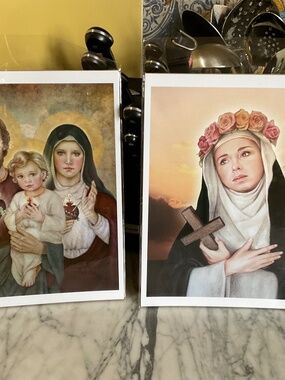 Pair of 2 Saint prints by artist Tracy L. Christianson, 8”x10”